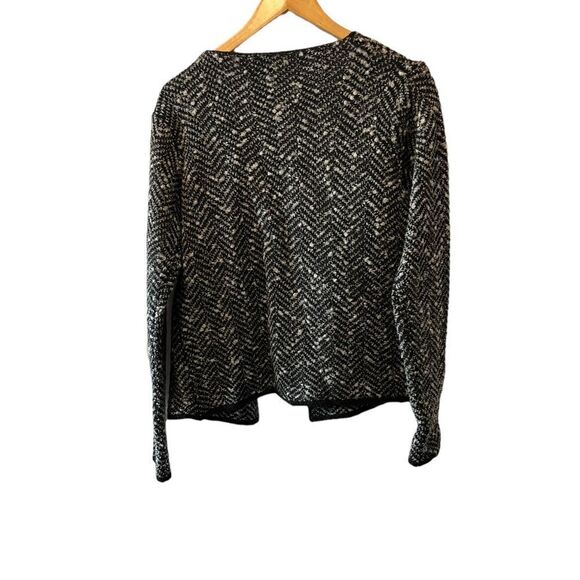 Black & White Herringbone Open Mid Weight Wool Blend Open Cardigan M - Picture 3 of 8